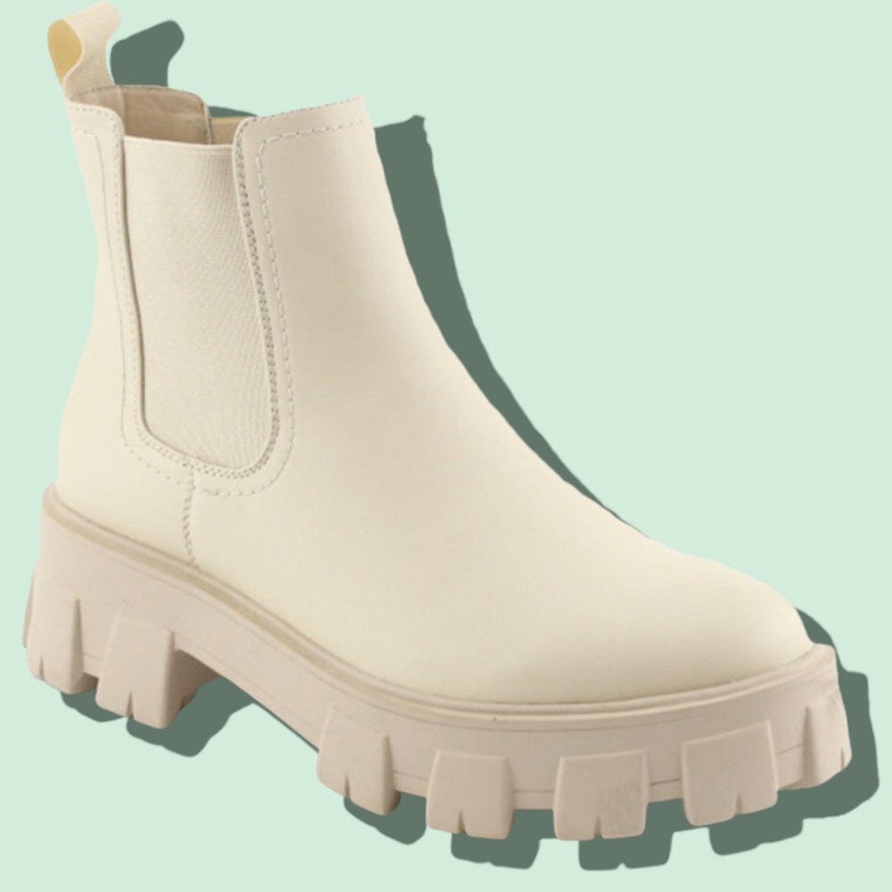 1 Left! Black Pu Slip On Chunky Sole Platform Gore Ankle Boots 10 - Picture 5 of 5